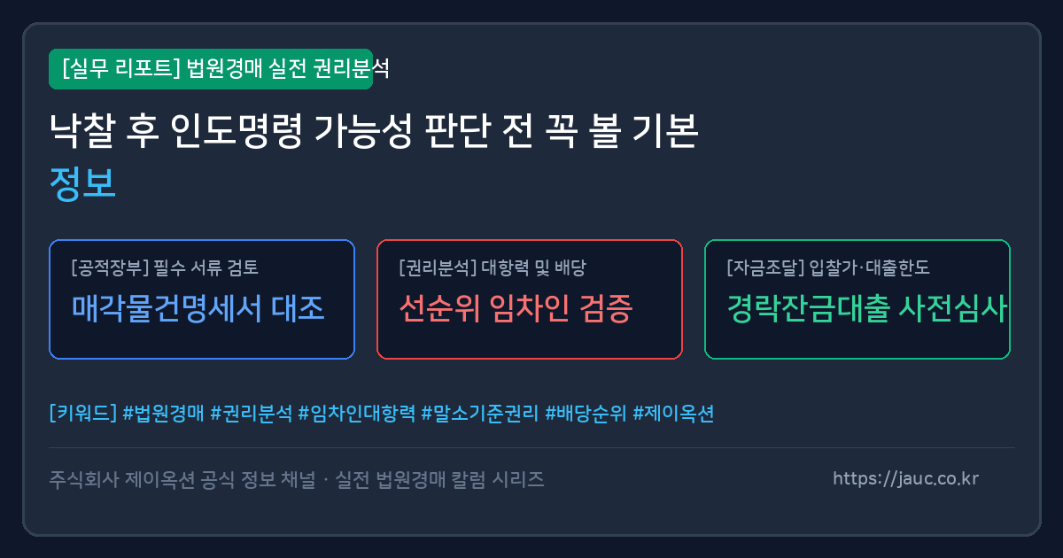 법원경매 낙찰 후 인도명령 가능성 점검 체크리스트 그래픽