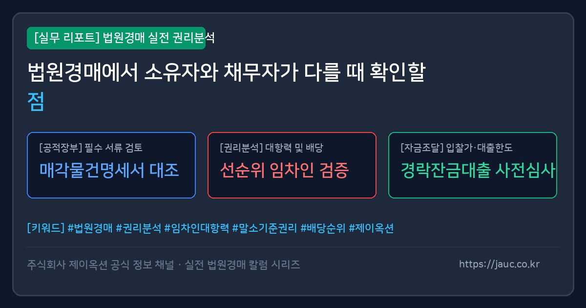 소유자와 채무자가 다른 경매물건 확인 체크리스트 그래픽