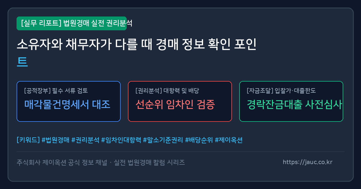 소유자와 채무자가 다른 경매 물건 확인 체크리스트 그래픽