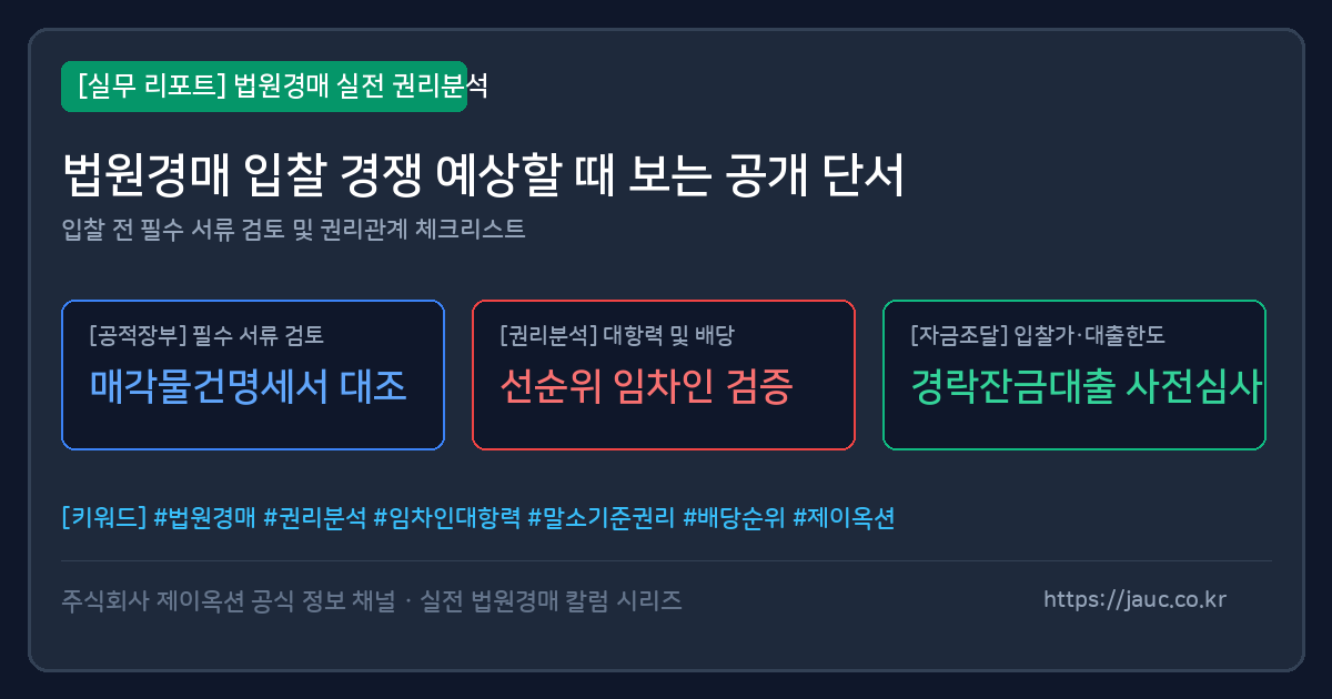법원경매 입찰 경쟁 판단 체크리스트와 공개 자료 요약 그래픽