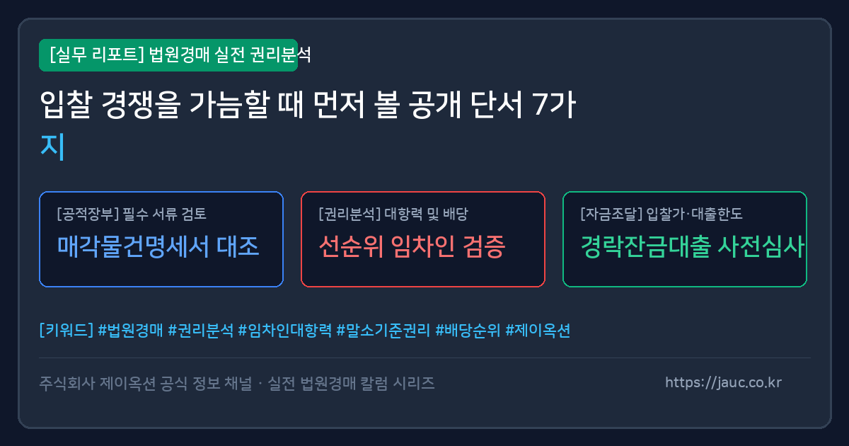 법원경매 입찰 경쟁 공개 단서 체크리스트를 정리한 문서형 그래픽