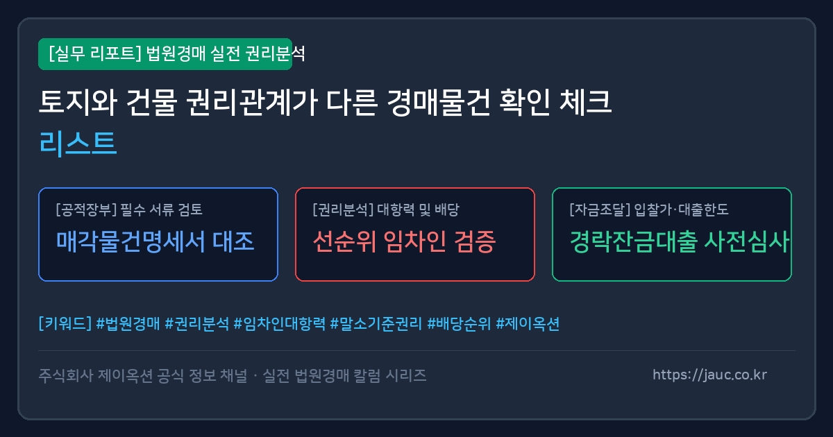 토지와 건물 권리 분리 경매물건 확인 체크리스트 인포그래픽
