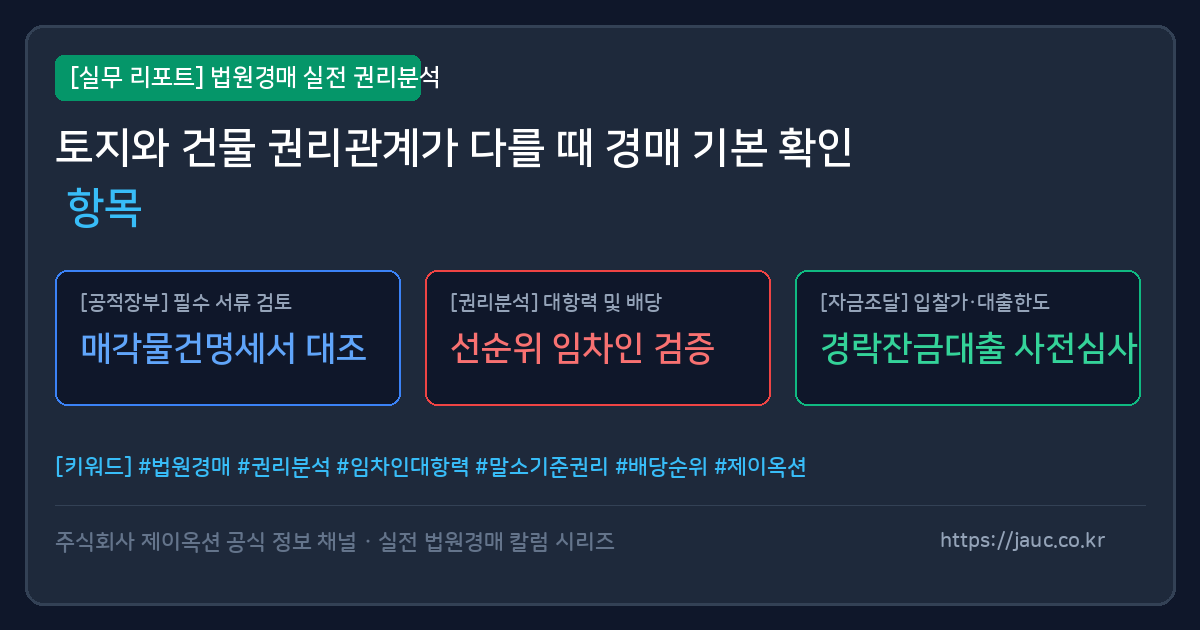 토지와 건물 권리관계 분리 경매 체크리스트 인포그래픽