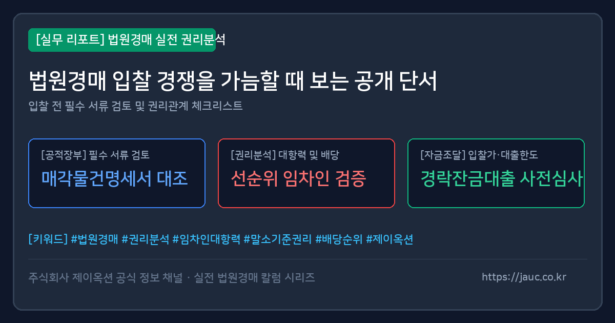 법원경매 입찰 경쟁 판단 체크리스트를 정리한 문서형 그래픽