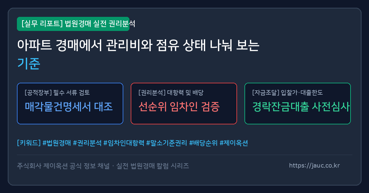 아파트 경매 관리비와 점유 상태 확인 체크리스트 그래픽