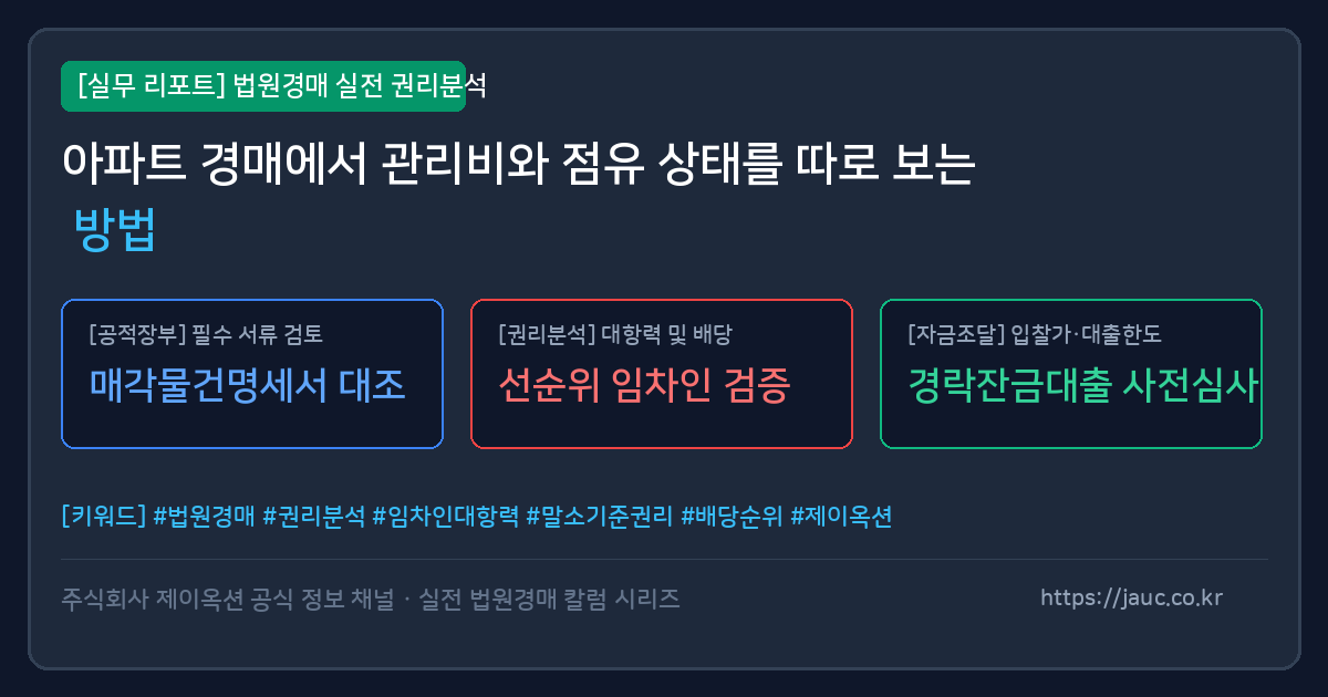 아파트 경매 관리비와 점유 상태 확인 체크리스트 인포그래픽