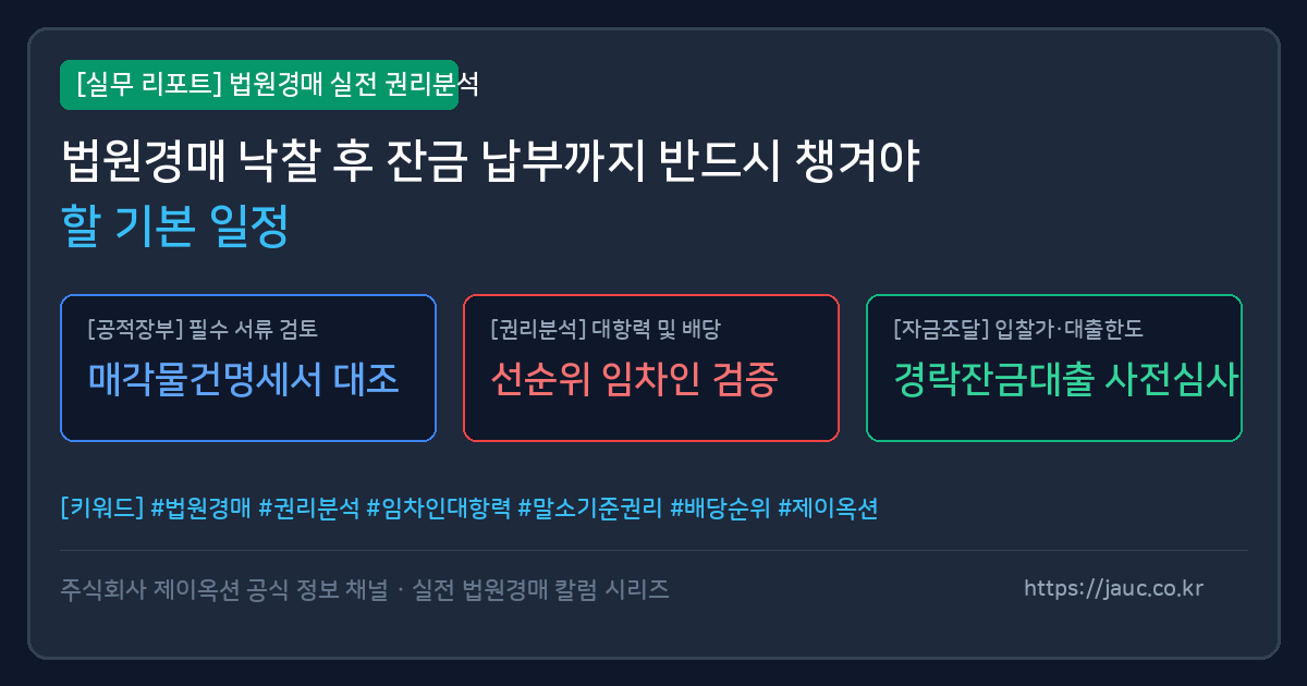 법원경매 낙찰 후 잔금 납부 일정을 정리한 체크리스트 그래픽