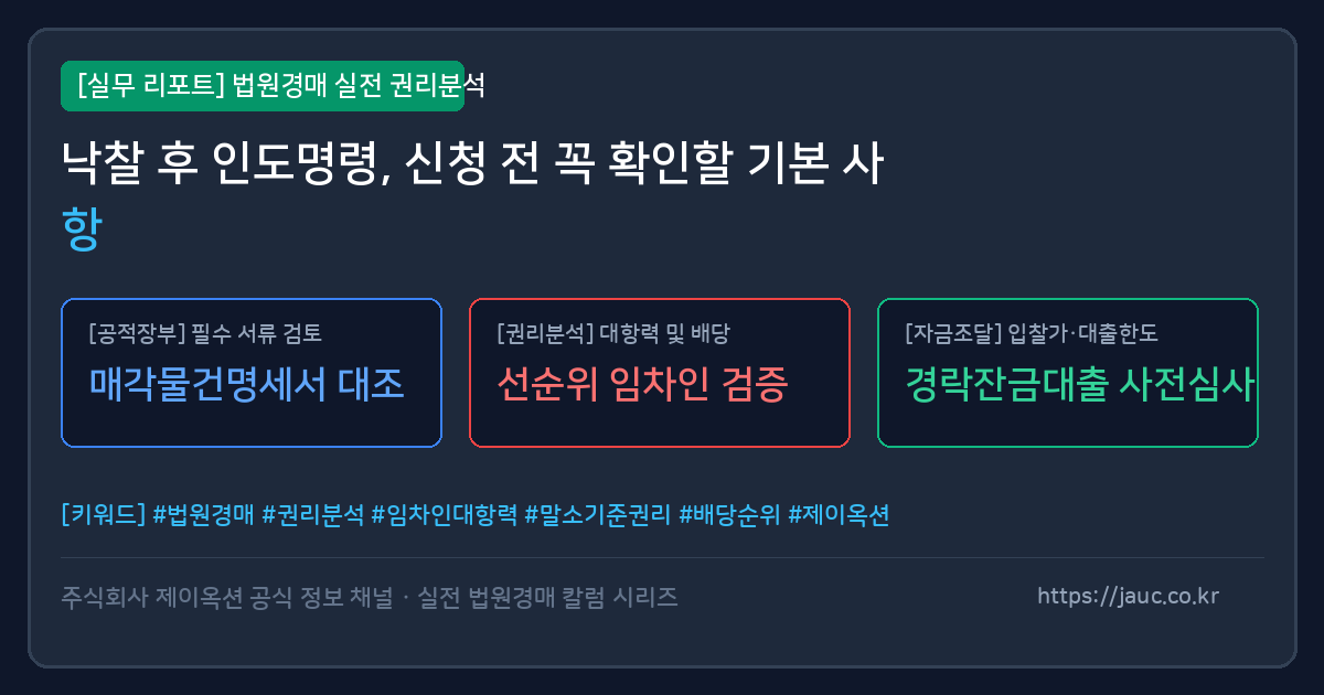 인도명령 신청 전 확인할 기본 요건을 정리한 체크리스트형 문서 그래픽