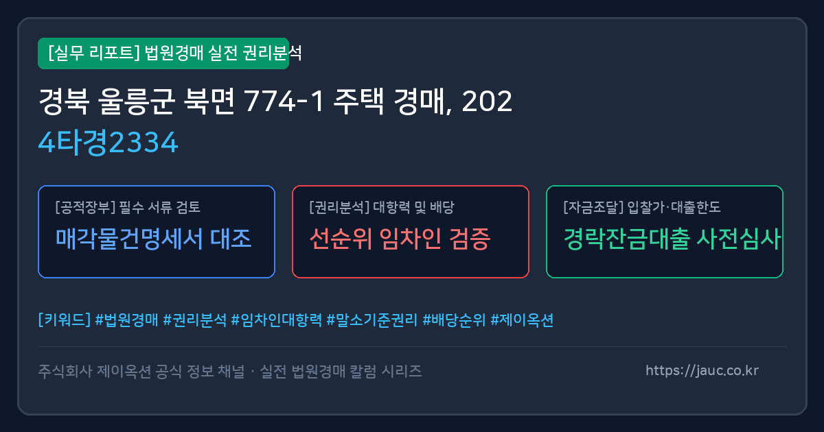 울릉 주택 경매 물건의 확인 포인트를 정리한 안내 그래픽