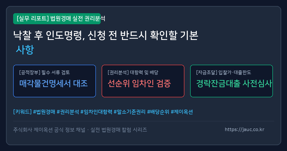 인도명령 신청 전 확인 항목을 정리한 체크리스트형 문서 그래픽