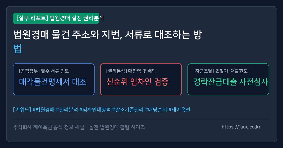 법원경매 물건의 주소와 지번을 대조하는 체크리스트 문서형 그래픽