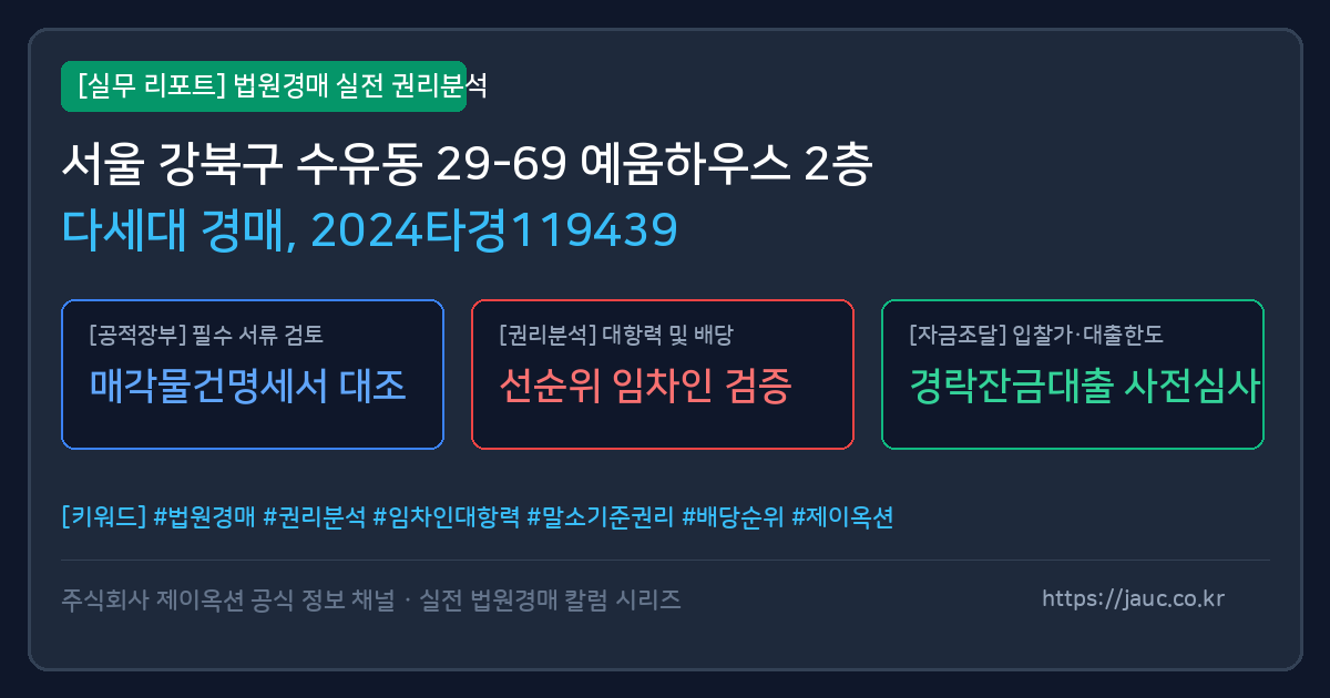 강북 다세대 경매 물건의 확인 포인트를 정리한 안내 그래픽