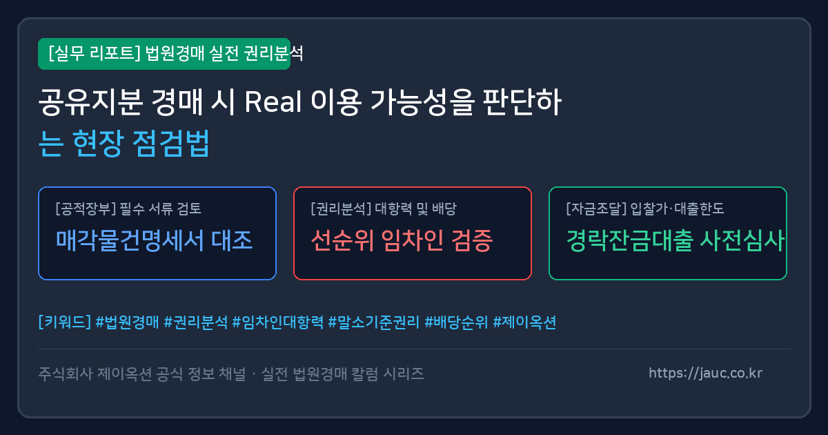 공유지분 경매 물건의 이용 가능성과 점유 현황을 분석하는 항목별 체크리스트 그래픽