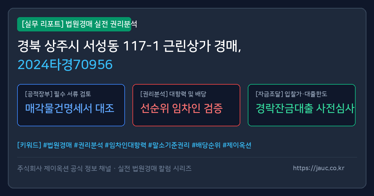 상주 근린상가 경매 물건의 확인 포인트를 정리한 안내 그래픽