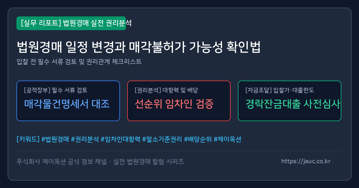 법원경매 일정 변경 및 매각불허가 확인 점검표 그래픽