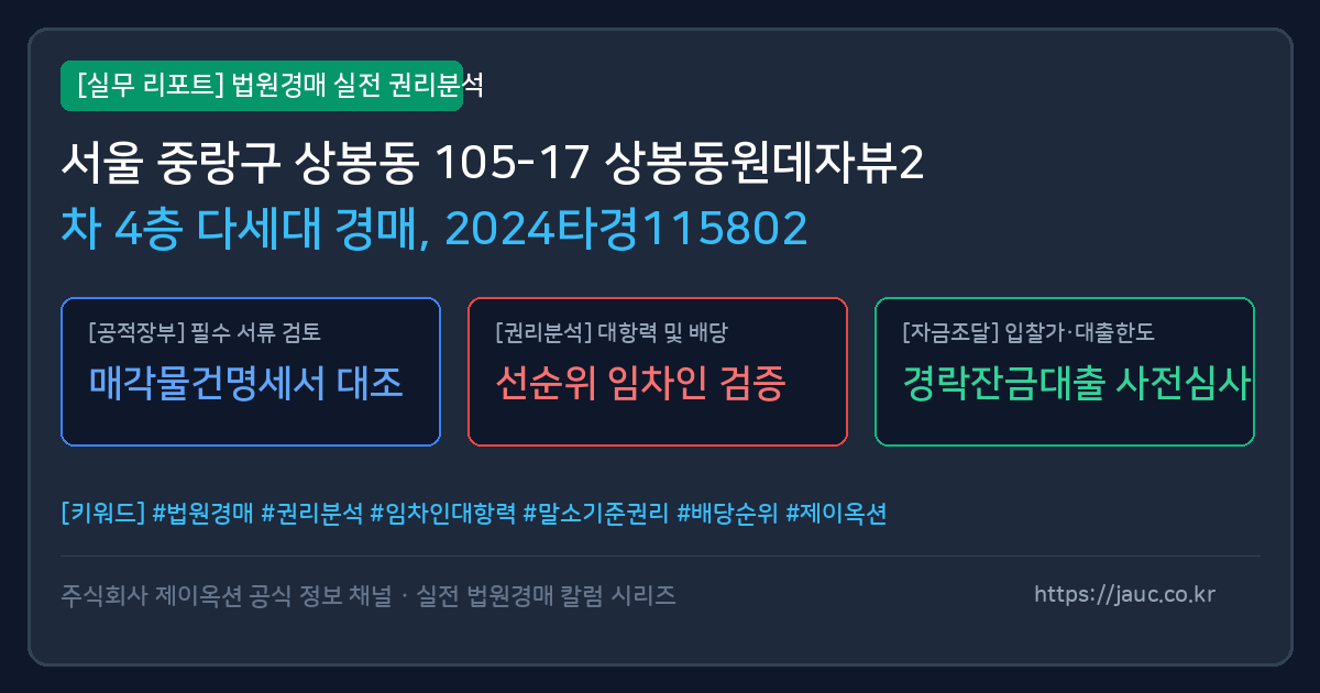 중랑 다세대 경매 물건의 확인 포인트를 정리한 안내 그래픽