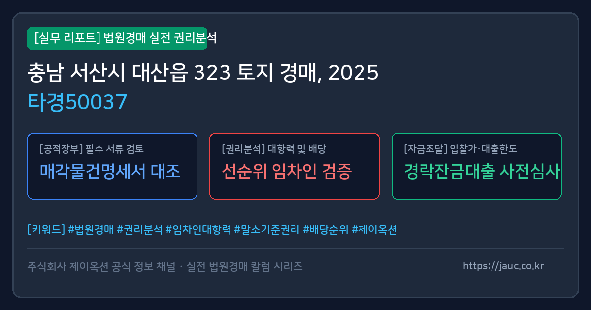 서산 토지 경매 물건의 확인 포인트를 정리한 안내 그래픽