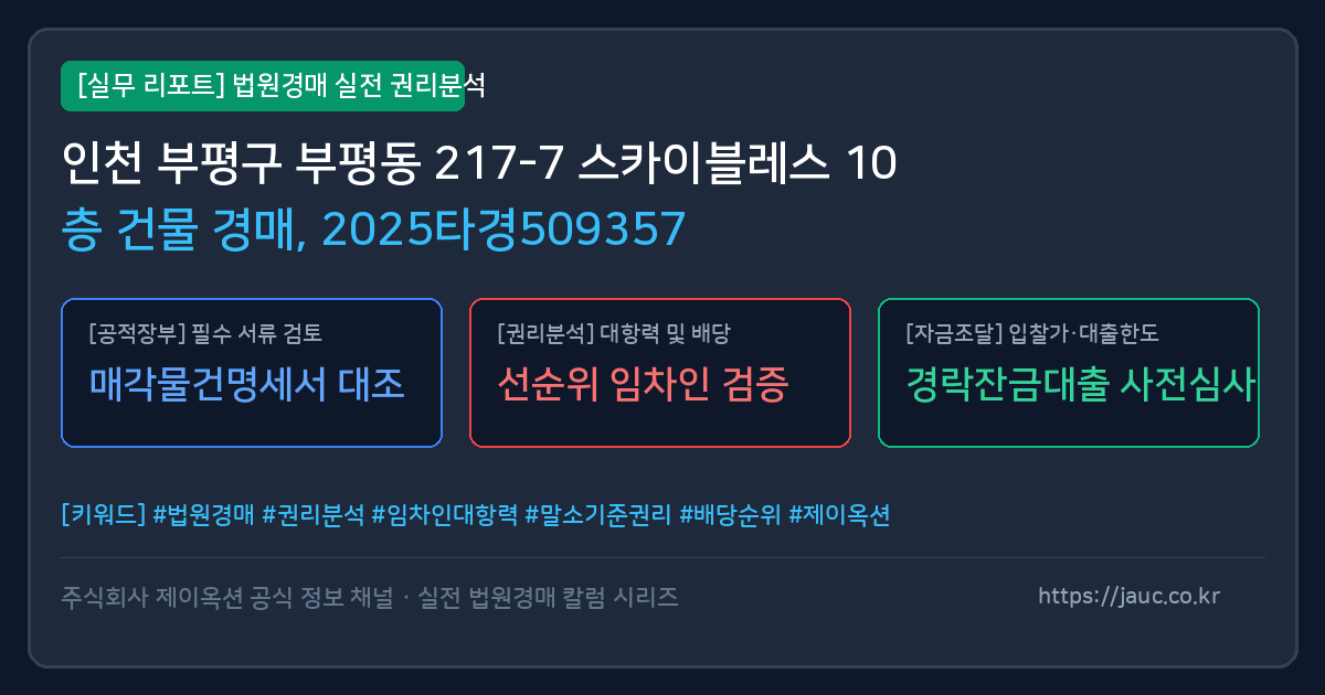 부평 건물 경매 물건의 확인 포인트를 정리한 안내 그래픽