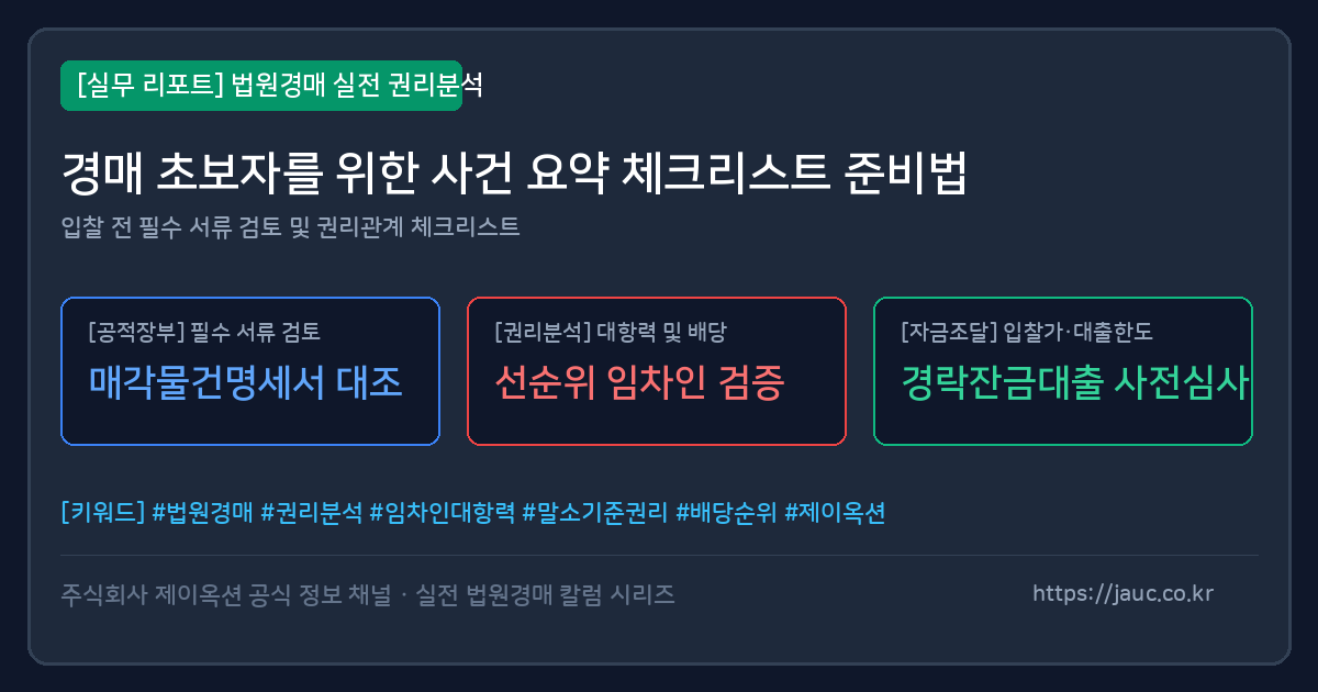 경매 상담 전 작성하는 사건 요약 체크리스트 그래픽 이미지