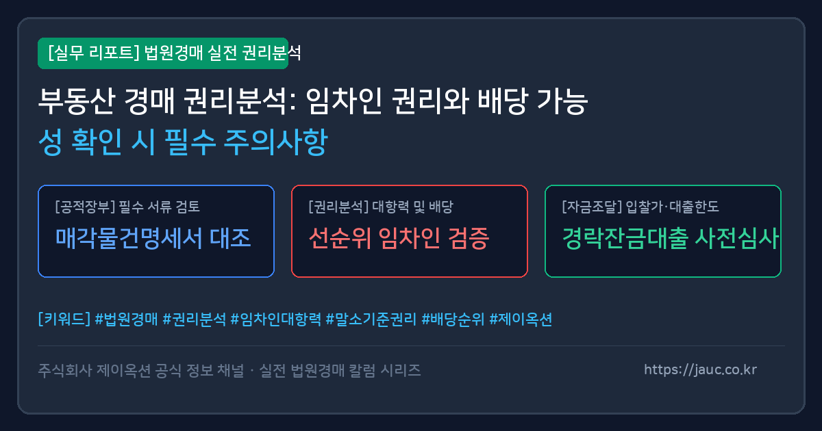 부동산 경매 임차인 권리분석과 배당 가능성을 점검하는 체크리스트 문서 그래픽 이미지
