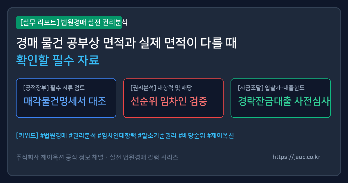 경매 물건 공부상 면적과 실제 면적 차이 확인을 위한 체크리스트 그래픽