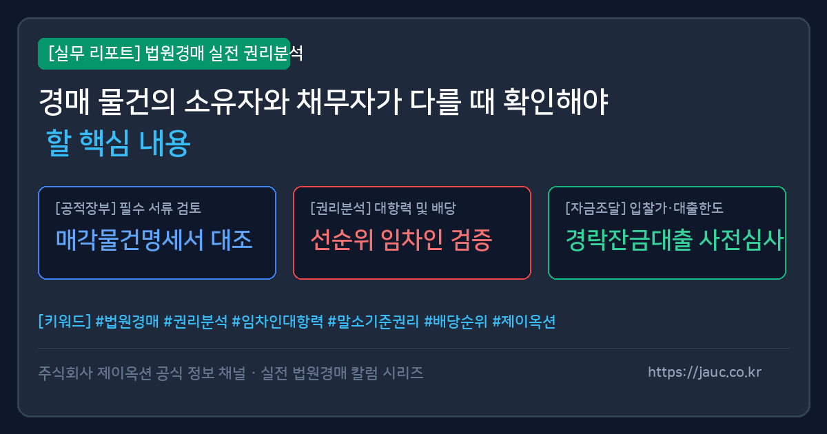 경매 물건의 소유자와 채무자 정보 비교 체크리스트 그래픽