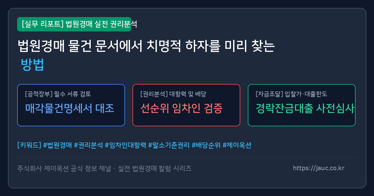 법원경매 문서 검토 및 체크리스트를 보여주는 그래픽