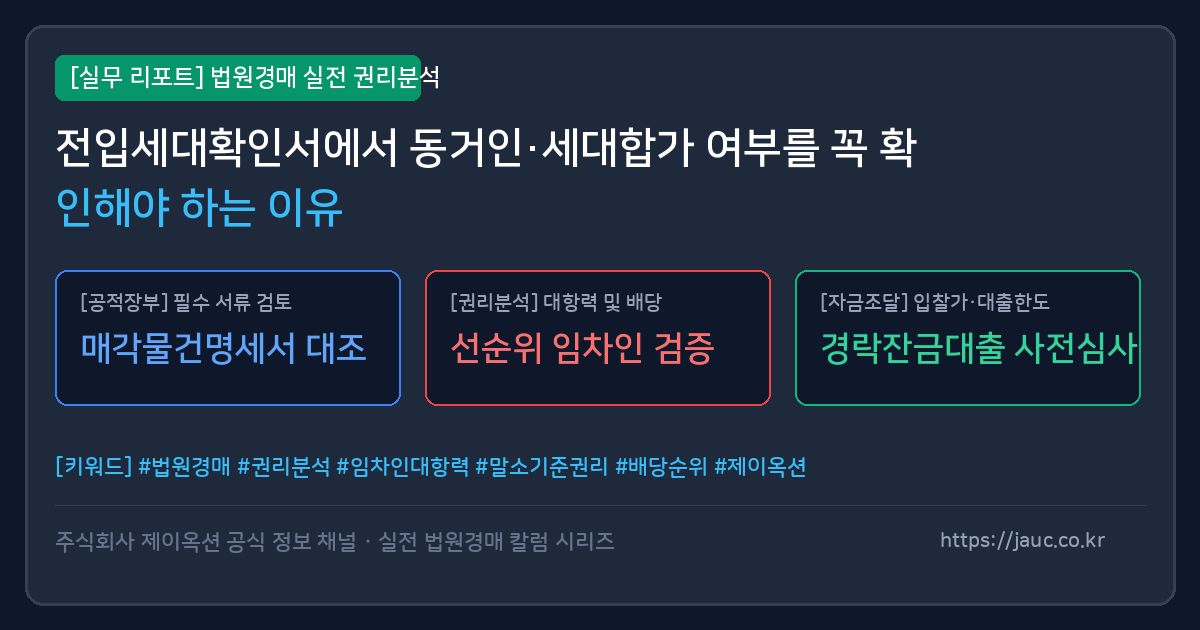 전입세대확인서 권리분석 체크리스트를 보여주는 문서형 그래픽