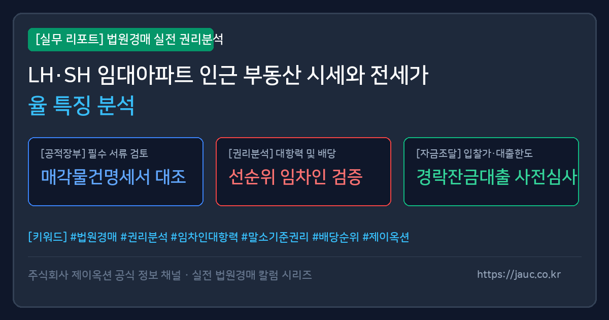 LH 및 SH 임대아파트 인근 부동산 시세와 전세가율 특징을 정리한 분석 인포그래픽