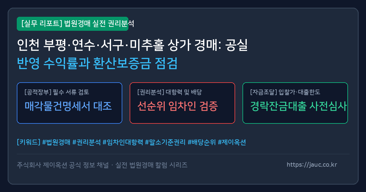 인천 상가 경매 공실 수익률 계산 및 환산보증금 점검 체크리스트 인포그래픽