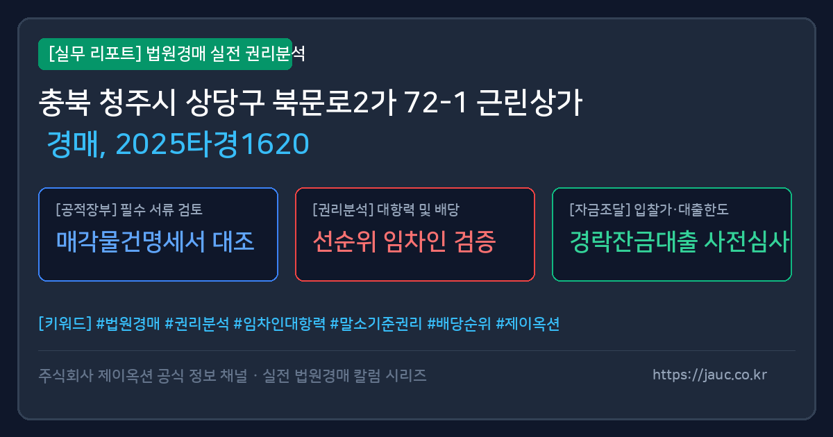 상당 근린상가 경매 물건의 확인 포인트를 정리한 안내 그래픽