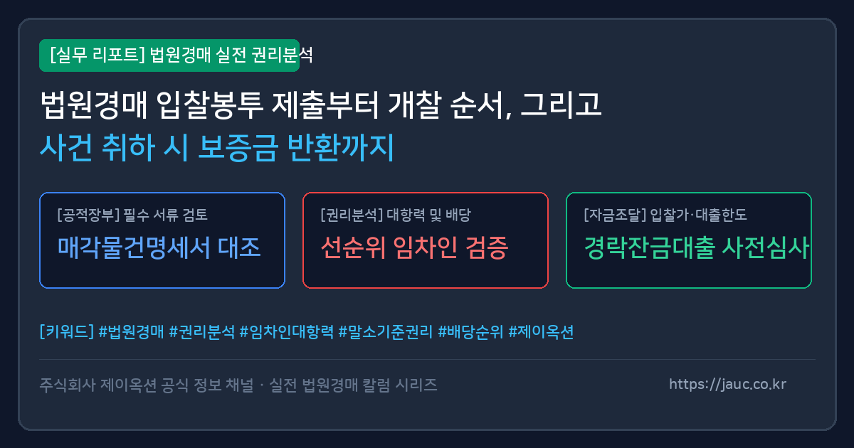 법원경매 입찰 후 개찰 순서와 보증금 반환 절차를 정리한 인포그래픽