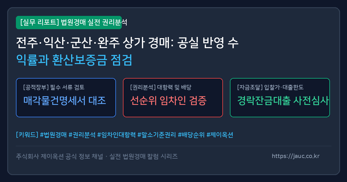 전북 상가 경매 공실률 반영 수익률 계산 및 환산보증금 점검표 리포트