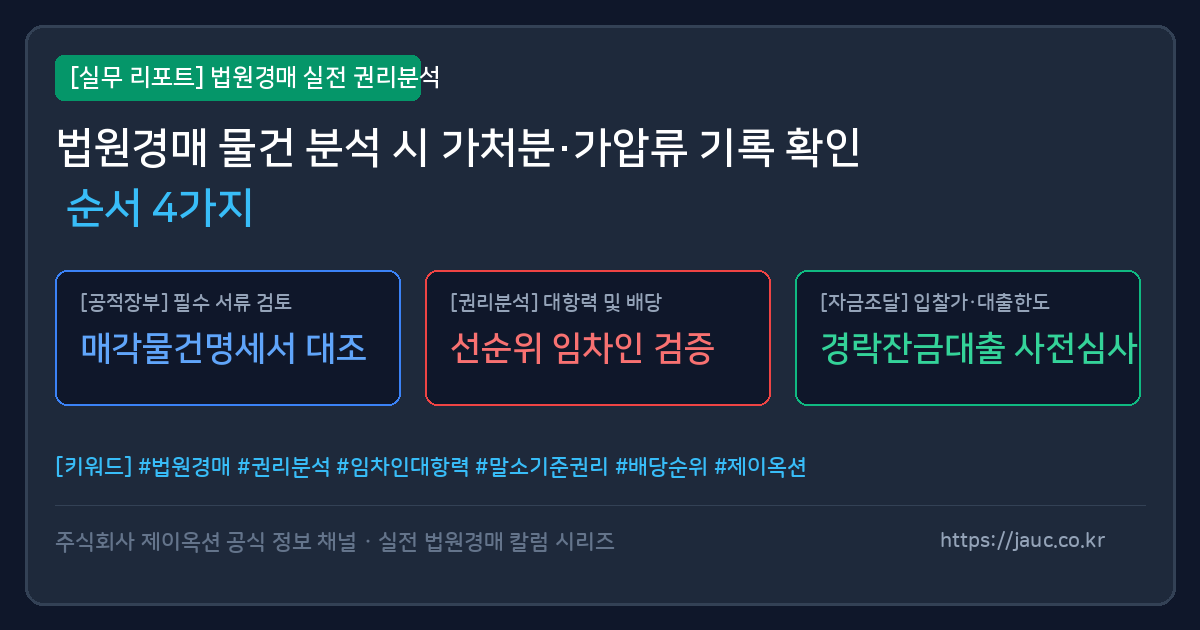 법원경매 가처분 및 가압류 권리분석 체크리스트 문서 그래픽
