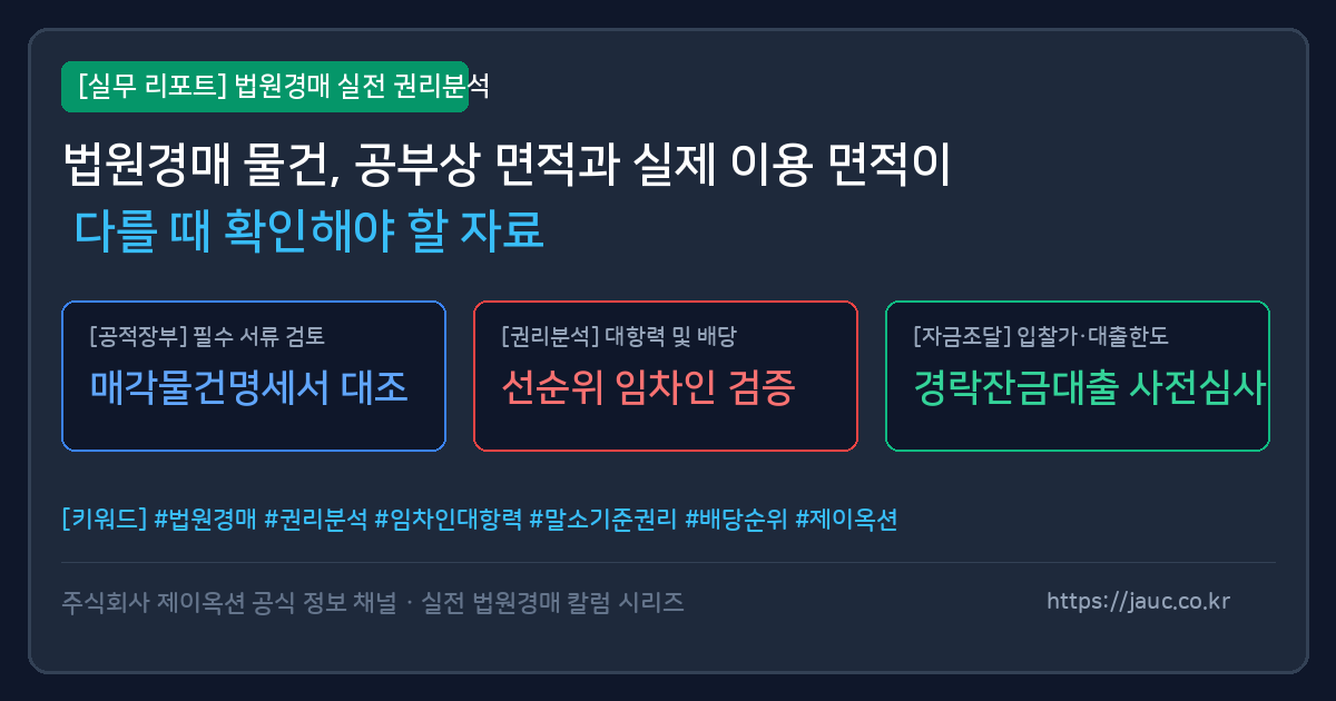 경매 물건 면적 불일치 확인을 위한 주요 서류 및 체크리스트 인포그래픽