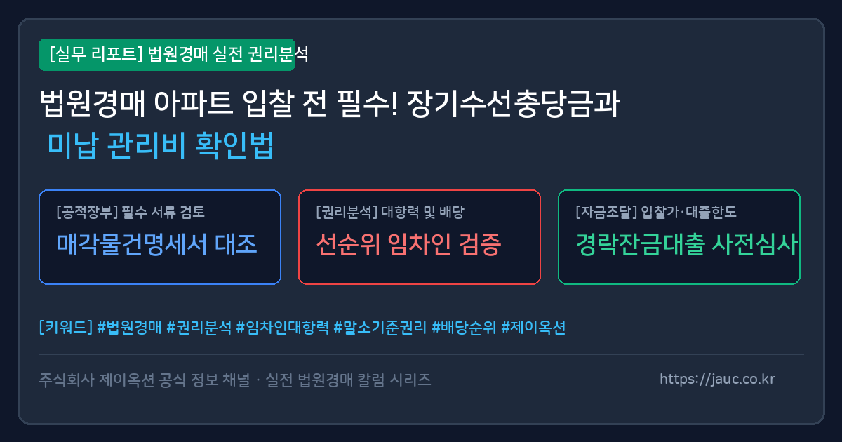 아파트 경매 관리비 및 장기수선충당금 확인 체크리스트 인포그래픽