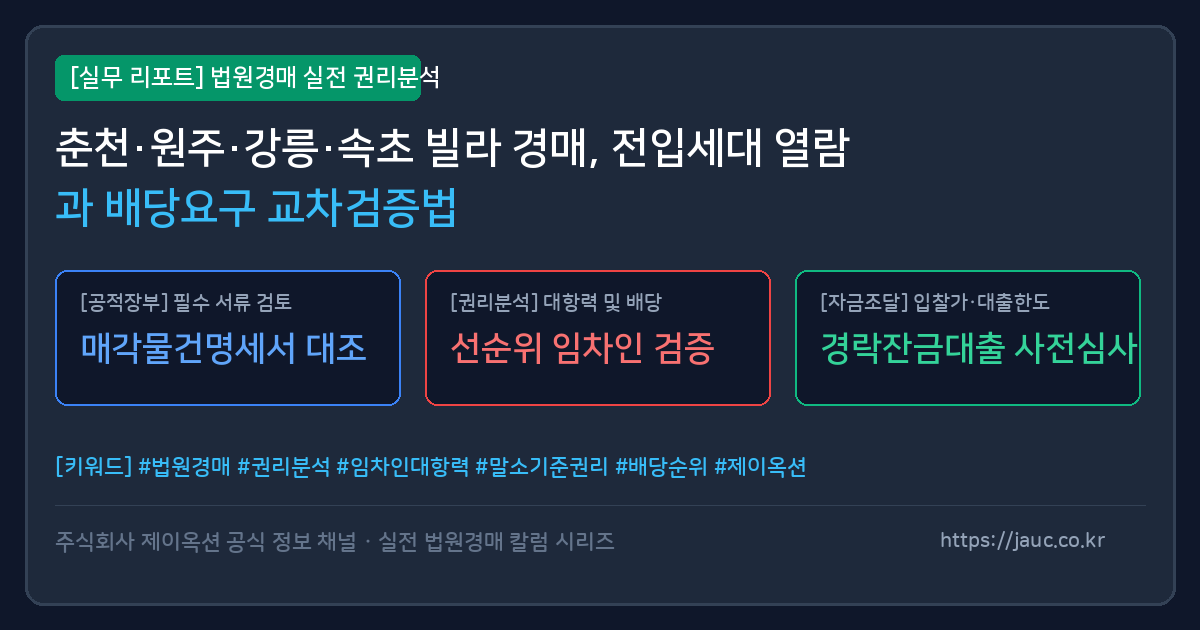 강원 춘천·원주·강릉·속초 경매 물건의 전입세대 열람 및 배당요구 종기일 교차검증 체크리스트 인포그래픽