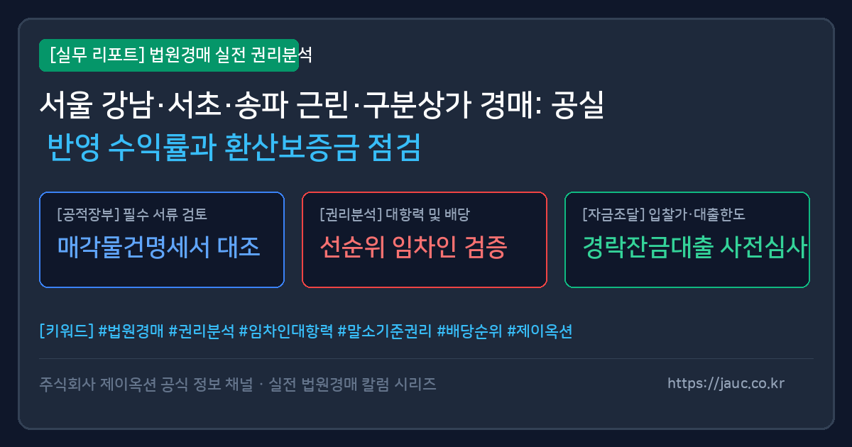 서울 강남권 상가 경매 수익률 계산 및 환산보증금 체크리스트 인포그래픽