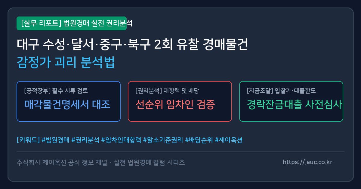 대구 법원경매 감정가 시점 괴리와 실거래 하한선 비교 분석 체크리스트