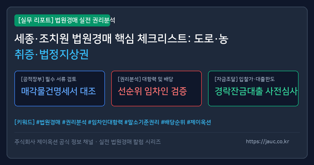 세종 조치원 토지 경매 핵심 체크리스트 인포그래픽