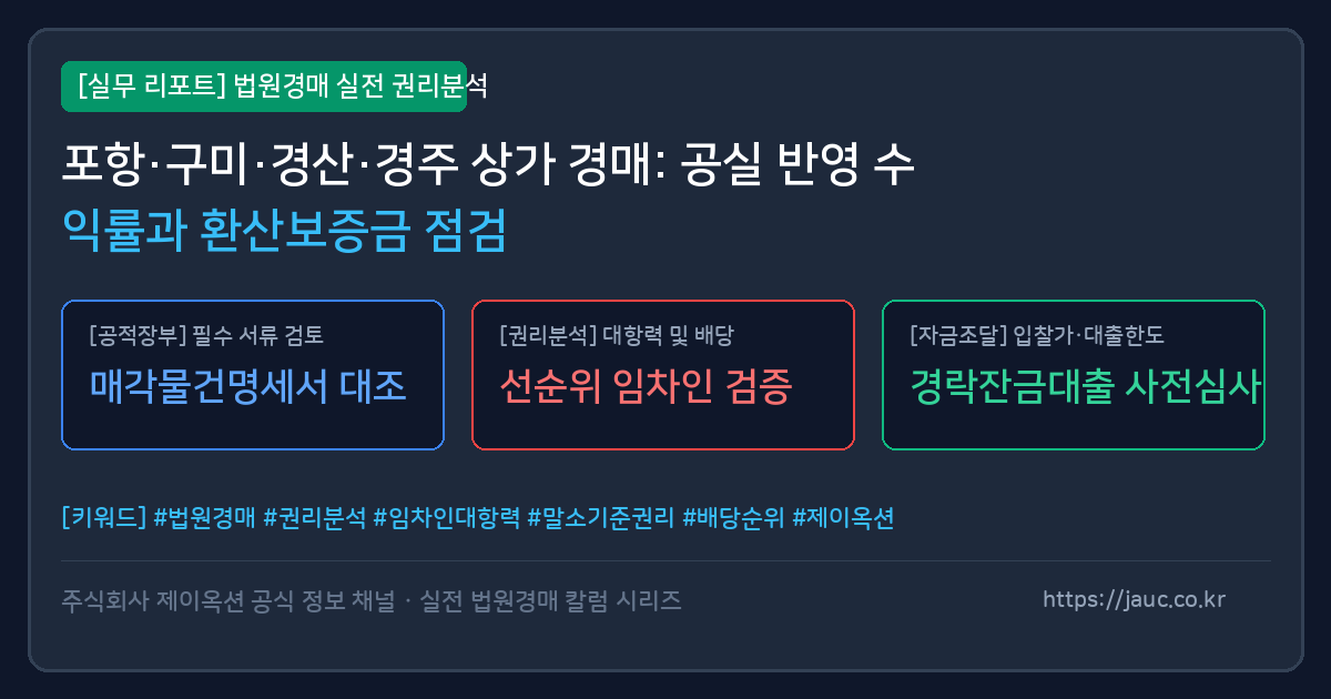 경북 상가 경매 수익률 계산 및 환산보증금 점검 체크리스트 그래픽