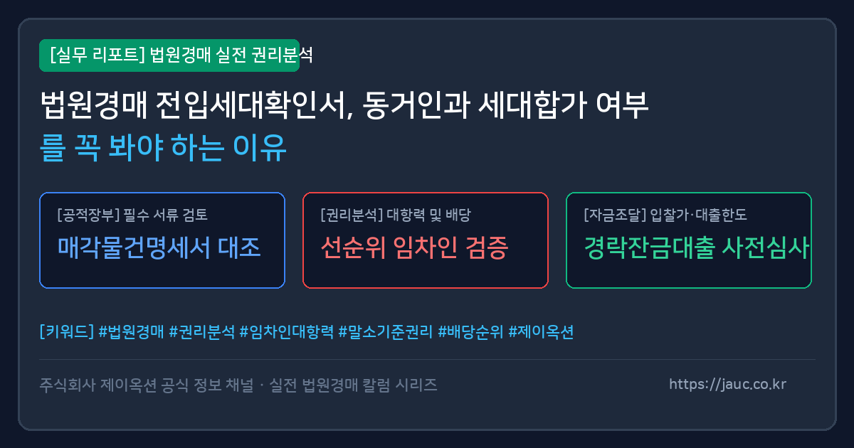법원경매 전입세대확인서 분석 항목을 정리한 체크리스트 그래픽