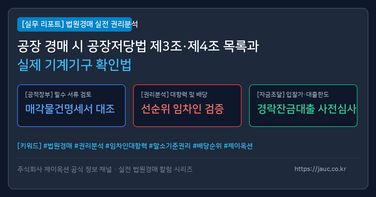 공장저당법 제3조 및 제4조 기계기구 목록 확인을 위한 체크리스트 인포그래픽