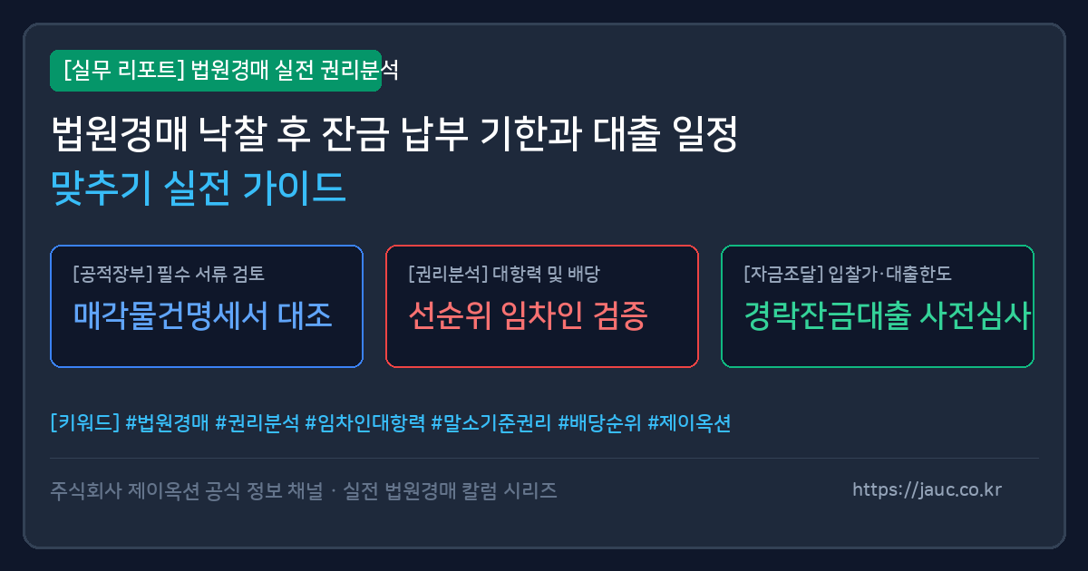 법원경매 잔금 납부 기한과 대출 일정 관리를 위한 체크리스트 인포그래픽