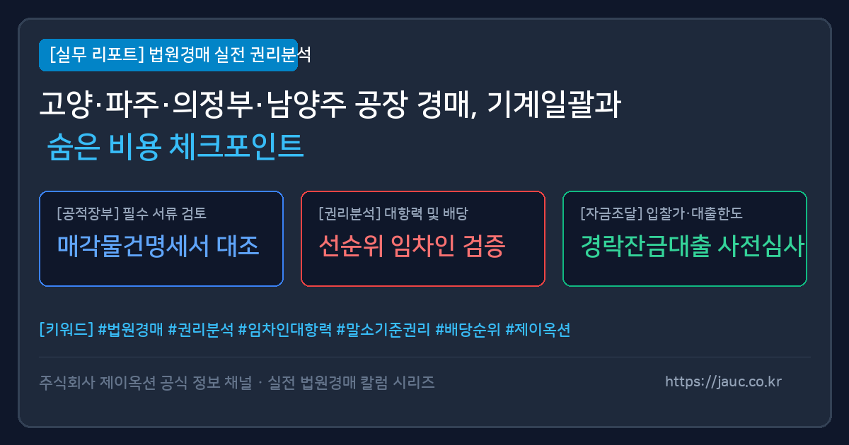 공장 창고 경매 시 기계기구 일괄매각 및 추가 비용 체크리스트 인포그래픽