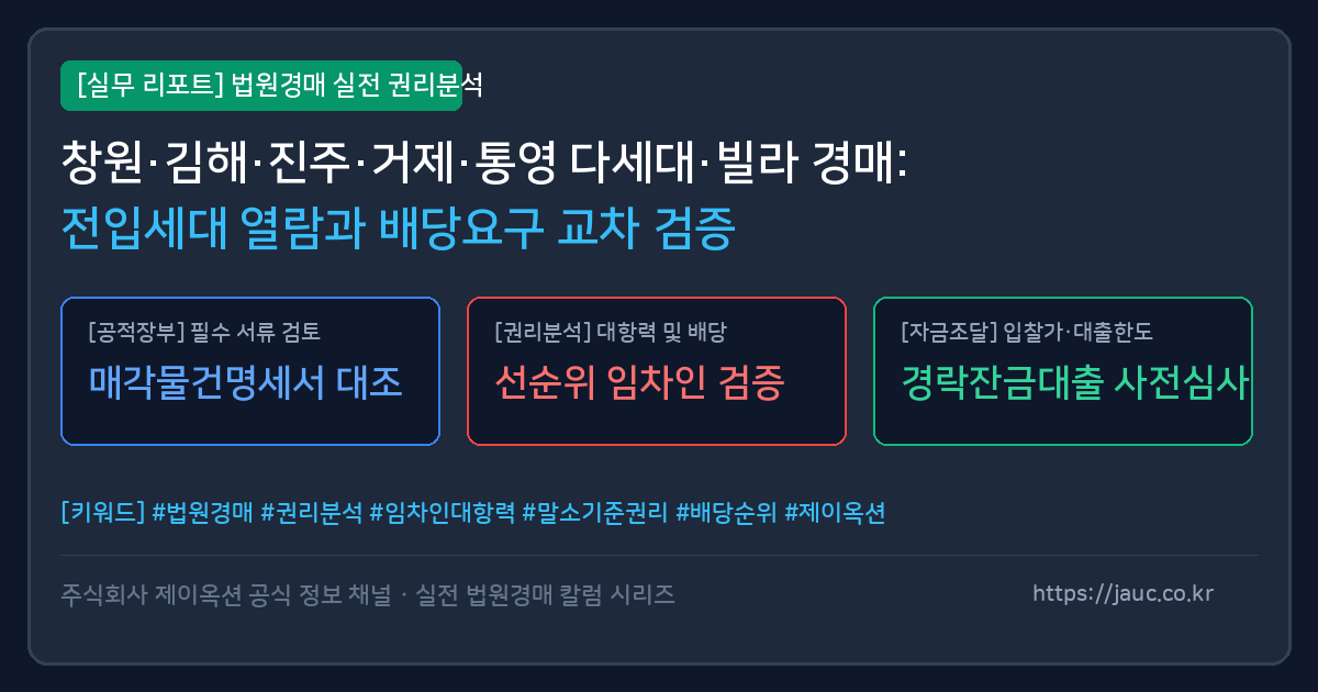 창원 김해 진주 거제 통영 경매 물건 권리 분석 체크리스트 그래픽
