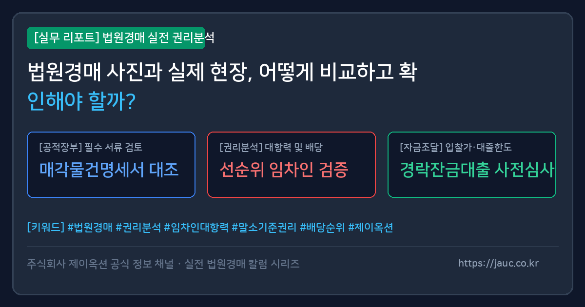 법원경매 사진과 현장 확인 사항을 비교하는 체크리스트 인포그래픽