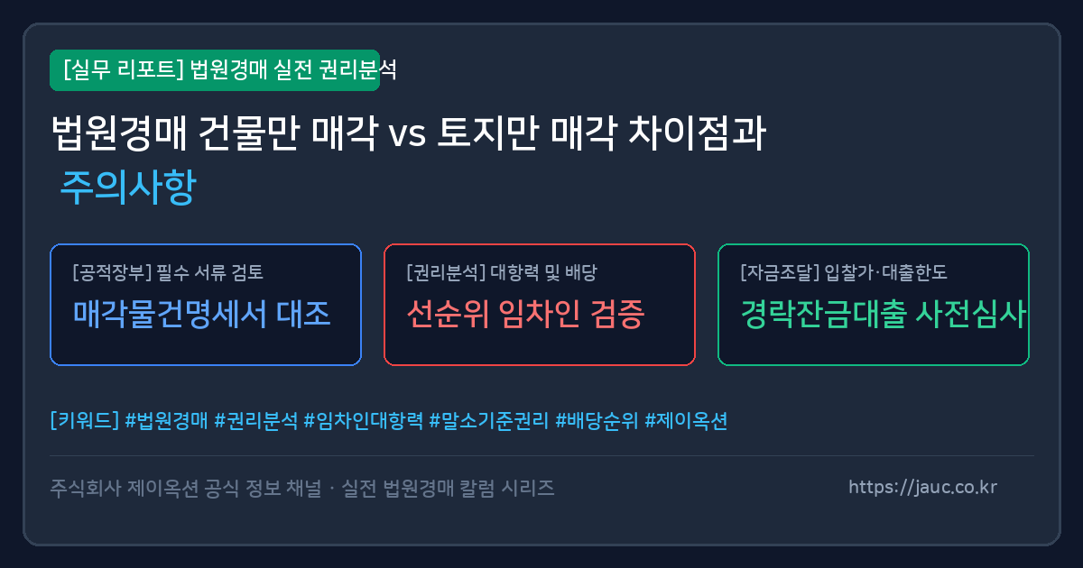 법원경매 건물만 매각과 토지만 매각의 차이점을 정리한 권리분석 체크리스트 인포그래픽