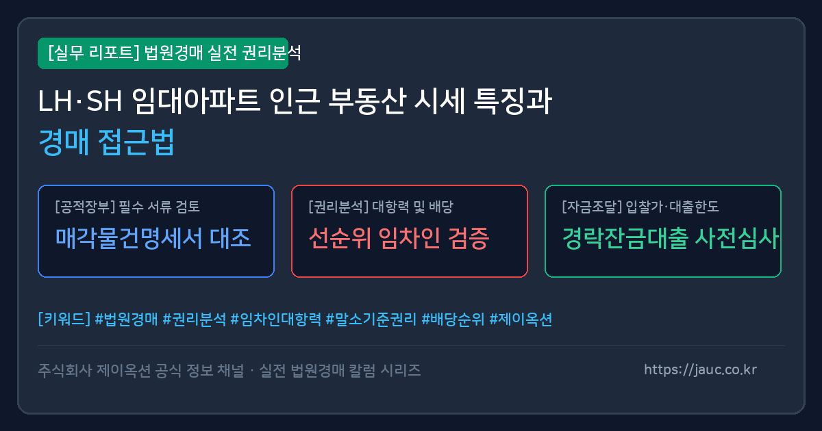 LH 및 SH 임대아파트 인근 부동산 시세와 경매 분석 체크리스트 인포그래픽