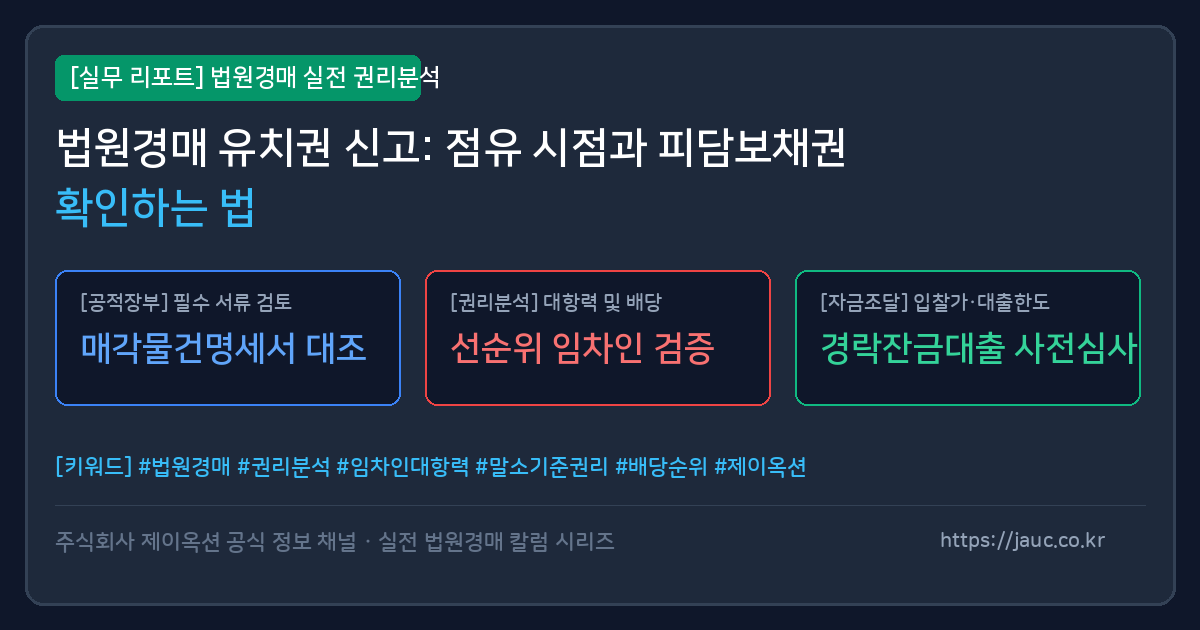 법원경매 유치권 신고 분석을 위한 체크리스트와 문서 검토 그래픽